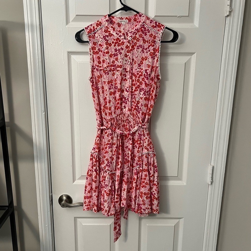 Poupette St Barth Felicia Floral Tie-Waist Dress Pink Size XS Sleeveless - Picture 5 of 9